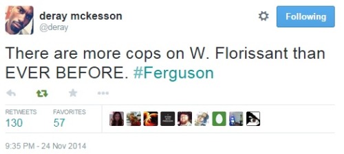 iwriteaboutfeminism:  Police use tear gas on protesters in Ferguson. Monday, November 24th