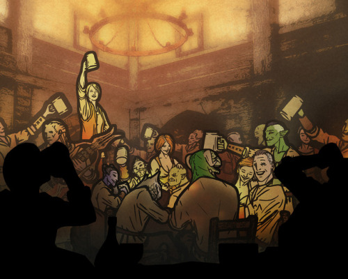 onehornedmule:    This is one I’ve been kicking around for awhile. It was inspired by the video “Guild Ho!” By Dodger on the youtube channel PreasHeartToContinue (link Below) and the piece features Dodger along with the group of companions I put