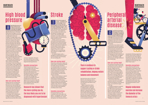 A series of new illustrations for Cycling Plus magazine on the effects of cycling on the health of y