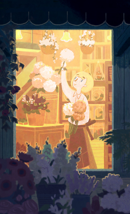 My favorite things to draw are also my favorite places to be. For a florist x cafe au!