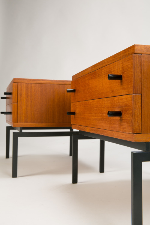 Herbert Hirche, nightstand, late 1950s. Teak, formica, steel. Made by Holzäpfel, Germany. Via okay a