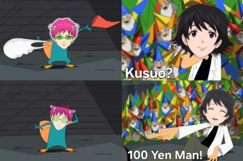 Kurumi Canonically Doesn't Know Who 100 Yen Man Is. Is This A Doofenshmirtz/Perry The Platypus Situation