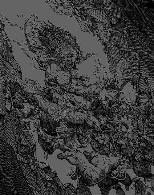 johnguydo:  Pen & Ink Illustration, The Lion Men of Moab © John Guydo Illustration. 