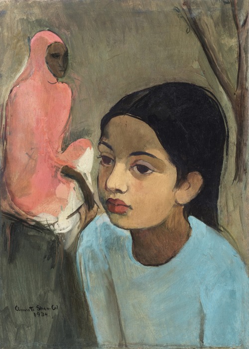 oncanvas:The Little Girl in Blue, Amrita Sher-Gil, 1934Oil on canvas18 ⅞ x 15 ⅞ in. (48 x 40.6 cm)