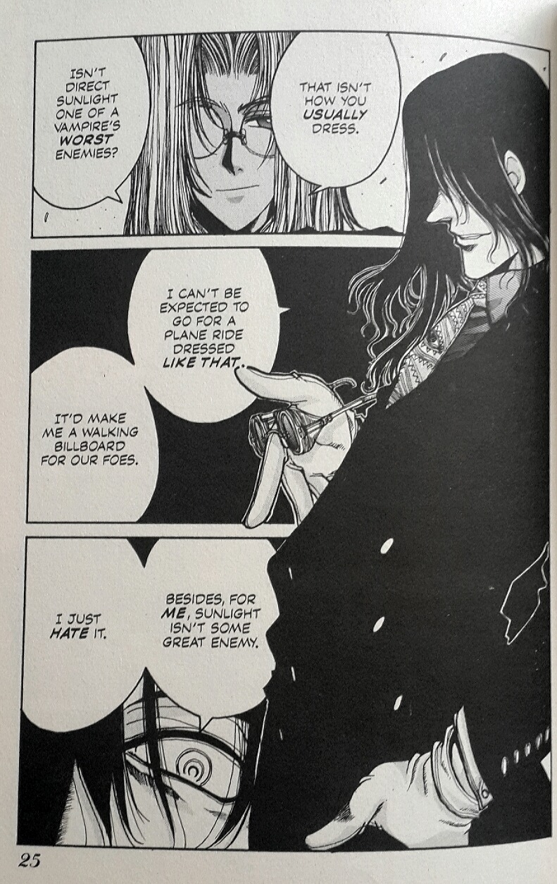 humaumount:  Integra ranting (questioning) about Alucard’s new “Fashionable outfit”.