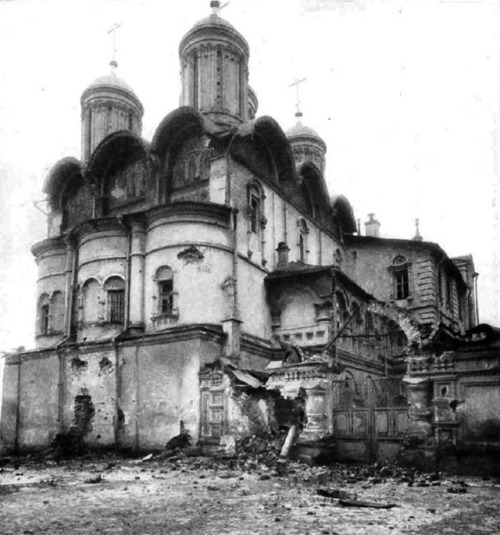 Church of the Twelve Apostles, Moscow Kremlin, severely damaged by the artillery fire in October 191