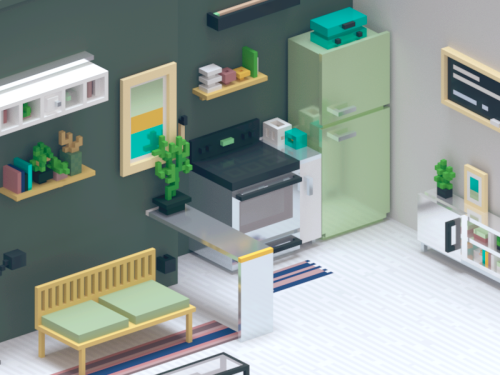 Playing with some interior design with voxel. Didn’t organize my palette well in magicavoxel, so it 