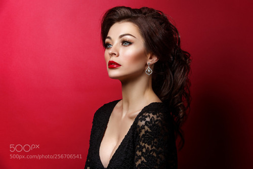 beautiful young woman with red lips