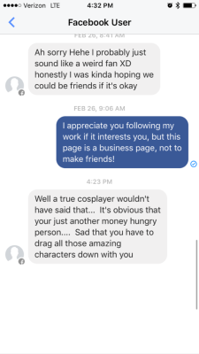 Don’t. Owe. You. Shit.  Microkitty gonna blast this person real fast.   I have a following on social media if a certain number that if you message me on my fan page expecting friendship, you are in for a bad time.   I’m totally homies with some of