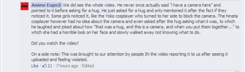 judgementscythe:  Credit to whoever is in charge of anime expo’s facebook page who not only called out the gross ass bullshit that happened with the hug video but is also just straight up giving a verbal beatdown to a bunch of shitlords who whipped