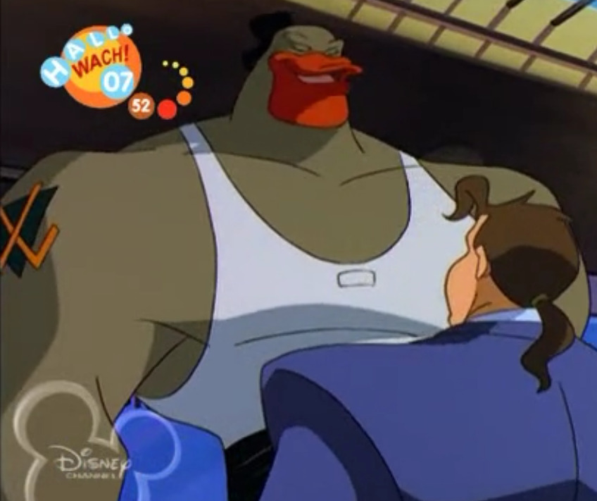 Grin Hardwing in his A-shirt / Sleeveless shirt / undershirt in Mighty Ducks Episode