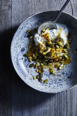 deliciousanddivine:  intensefoodcravings:Yogurt with Seeds. Passion Fruit. Pistachios. Manuka Honey and Black Salt | Hungry Ghost Food and Travel Breakfast