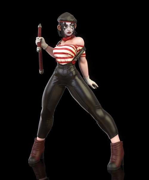 pinuparena: “ My latest Beatdown girl, Diabolo! She’s an angry nunchuk wielding mime artist and she’