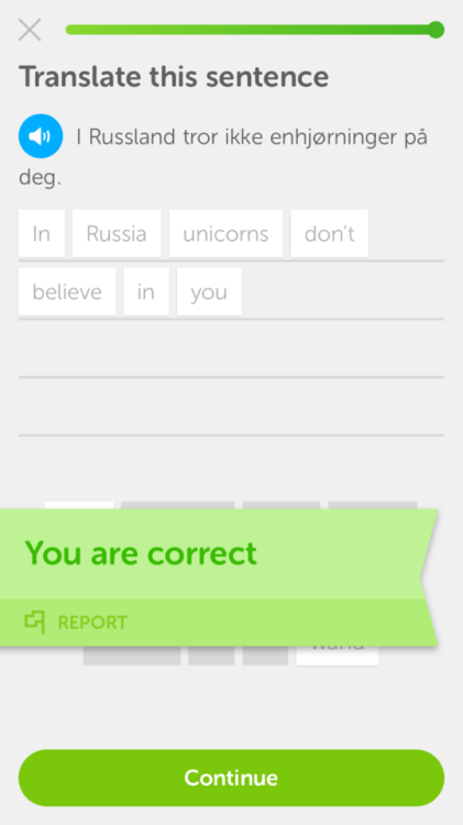 wtfduolingo: [image transcription: “I Russland tror ikke enhjørninger på deg