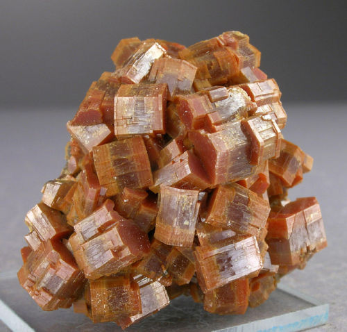 Unique &lsquo;striped&rsquo; orange Vanadinite barrel crystals - ACF Mine, Morocco