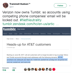 ponybalderdashery: tzikeh:  obstinate-nocturna:  cameoappearance:  bloodqueenmsk:  source: https://tumblr.zendesk.com/hc/en-us/articles/115007729788-Heads-up-for-AT-T-customers In other words, if you’re using an ATT email for your Tumblr account, you