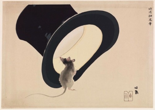 Takeuchi Seihō, Rat and Top Hat, 1910. Color Woodcut, Japan. FAMSFGreetings to petspics​ on tumblr a