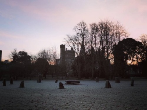 Cardiff Castle and the gorsedd stones, very early one December morning