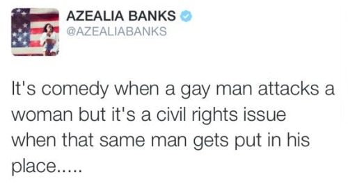 geodude:  lndieboy:  White gay media… Where? On a single TV show that literally no one watches or even cares about for that matter? And her viewpoint is based on the idea that gay mean are the most misogynistic, when in reality, gays (white and