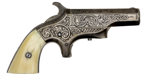 An engraved southern derringer produced by Brown Manufacturing with original ivory grips, circa 1867