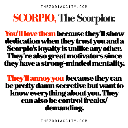 zodiaccity:Scorpio: The Scorpion — Why You’ll Love Them & Why They’ll Annoy YouScorpios are also