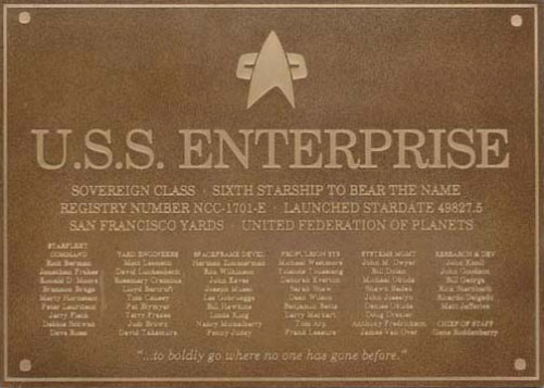 Dedication plaque of the USS Enterprise-E.