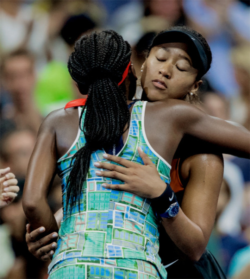 Naomi Osaka comforts Coco Gauff after defeating her in the US Open. “It was kind of instinctiv