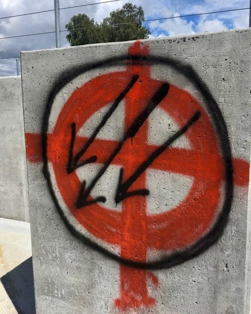 Antifa graff covering a nazi tag in Long Beach, California