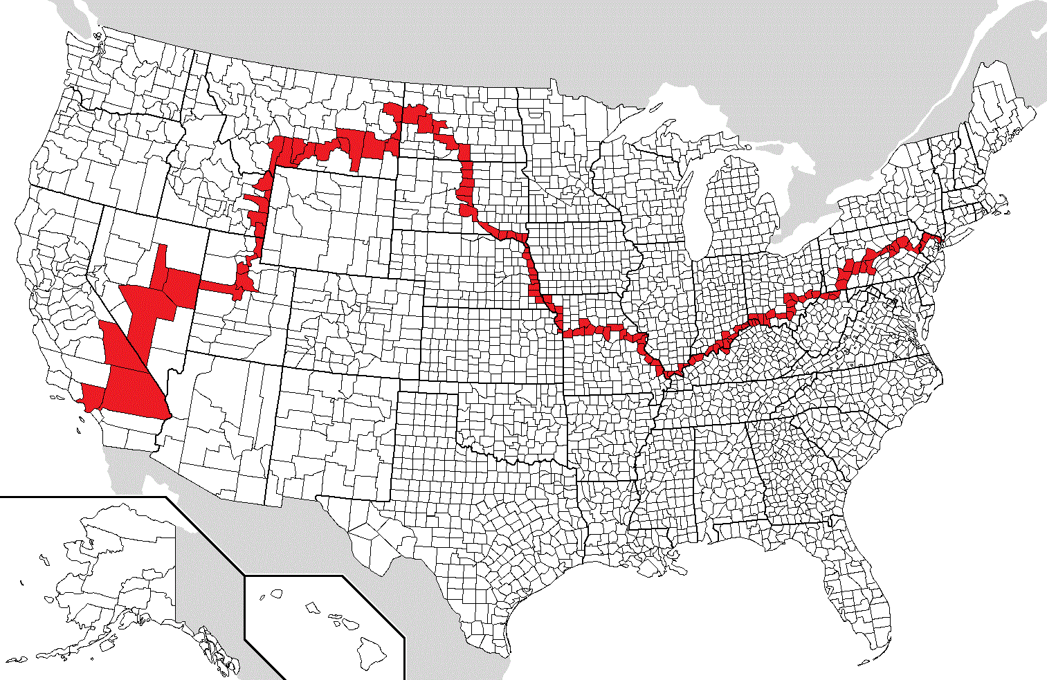cutestprincess:  mapsontheweb: You CAN connect NYC and LA using non-rectangular counties.