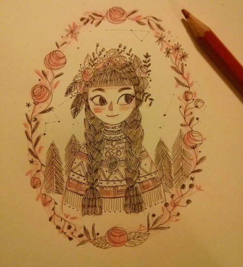 A folk Pocahontas for #doodletimewithkaroline#illustration #ilustradora #ilustración #drawing #dib