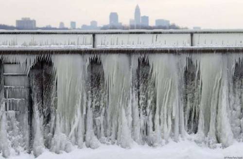 The breakwall along Lake Erie in Cleveland