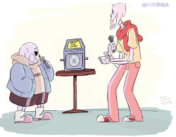 doodledrawsthings:  So I’ve been listening to that Drop Pop Candy remix (which can be found here https://soundcloud.com/luxiay-kuragon/drop-pop-candy-sans-papyrus ) all day and “undertale karaoke party” came into mind.