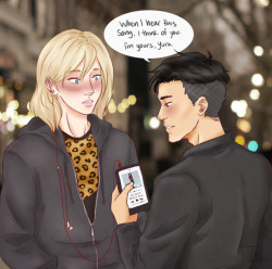 sh4dowdraws:    But I tore down my wallsAnd opened my doorsAnd made room for oneSo baby I’m yours   OtaYuri Week Day 1: Confessions/First Times Otabek never felt he was good enough with his words to properly confess, so he spent a lot of time making