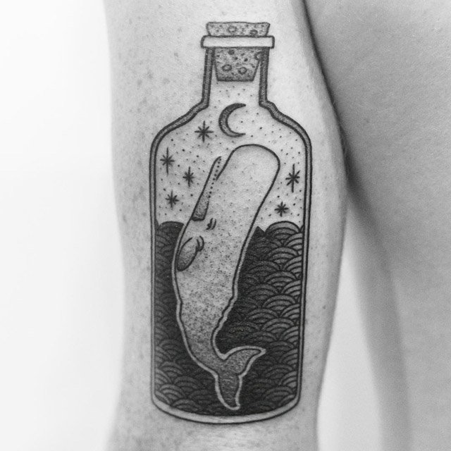 dubuddha-tattoo:  Whale in a Bottle Tattoo 