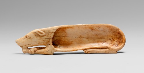 theancientwayoflife:~ Cosmetic dish in the shape of a dog.~ Cosmetic Spoon in the Shape of a Mouse.P