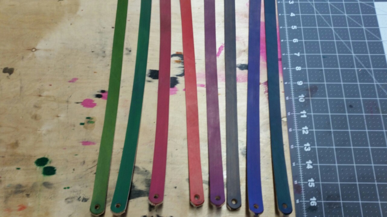 dominionleathershop:  8 collars in 8 colors Kelly green, forest green, oxblood, scarlet