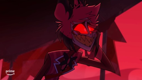 The original screenshot from hazbin hotel. Alastor has his hand on his face, distressed, while standing in the rubble of his studio with a gash on his chest.