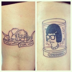 fuckyeahtattoos:  Super fresh Seymour and Tina. Forever. By Megon Shore at Fist Full Of Metal. Seattle, WA. 8.30.14