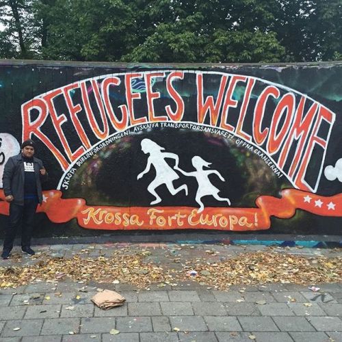 “Refugees Welcome! Krossa Fort Europa / Smash Fortress Europe”Seen in Malmö, Sweden