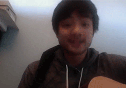in-the-truly-grusome-do-we-trus:  Osric Chau attempting and failing somwhere in the middle to play / sing the adventure time theme 