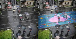 Culturenlifestyle:  Vibrant Murals Appear On Seoul’s Roads When It Rainsa Group