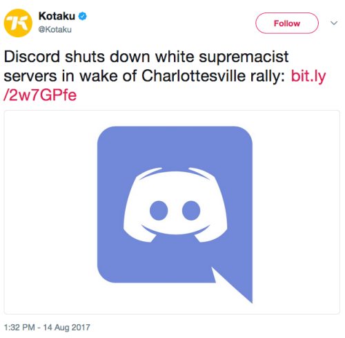 the-future-now: Gaming chat service Discord shutters alt-right server in the wake of Charlottesville