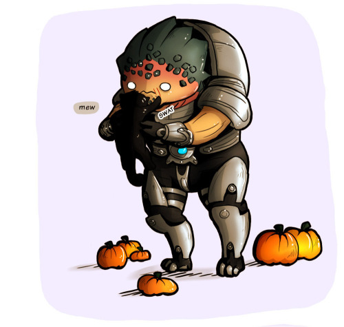 sssamson:31 Days of Halloween Art Challenge / Oct 8 / Black cat: Grunt discovers an unlikely ally.