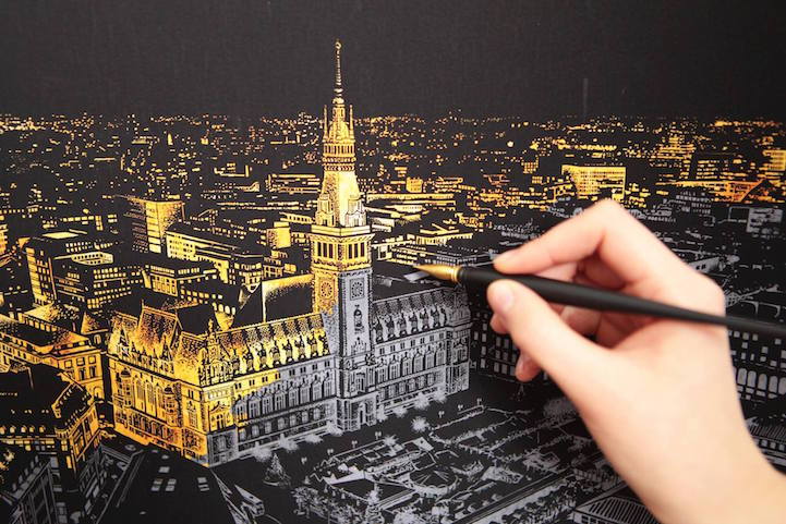 culturenlifestyle:  Cityscape Scratch Art by Lago Design Seoul-based studio Lago