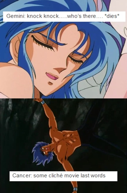 saint-seiya-reactions:The signs’ last words - basado en este post