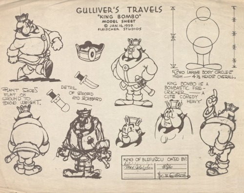 Model sheets from the 1939 Fleischer animated feature, Gulliver’s Travels.