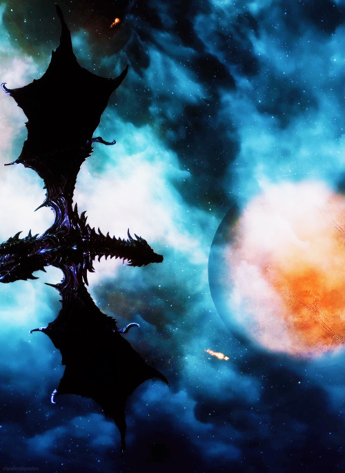 chosenxbyxetro:Skyrim Night Sky + Dragon