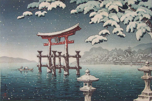 fujiwara57:“Snow at Miyajima“ byTsuchiya Koitsu 土屋光逸(1870 – 1870).