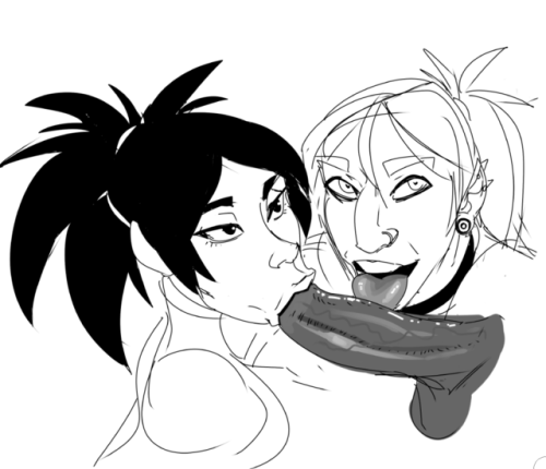 bastard-hive:Lyren and @raftyverse‘s Rikko Jeong sharing and caring. It’s what friends do.