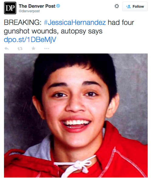 revolutionarykoolaid:Save Our Kids (3/14/15): UPDATE on the Jesse Hernandez’s tragic story. The autopsy report shows that the police were lying through their teeth about the circumstances surrounding why they killed Jesse. Her death has been ruled